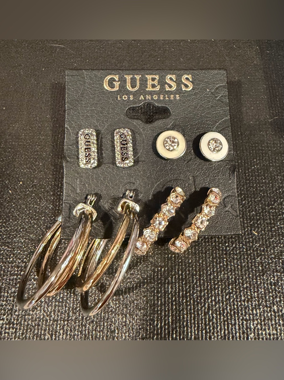 GUESS Mixed Metal Hoop and Crystal Stud Earring Set - Gold & Silver